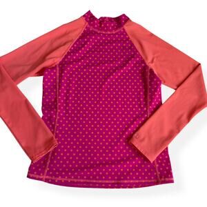 Lands End Pink Polka Dot Long Sleeve Swim Shirt M 10-12